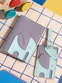 2PCS Personalized Passport Holder & Luggage Tag Set Custom Name Cute Elephant Shaped Color Block Design With Scallop Lining Passport Cover - Multicolor - View 15