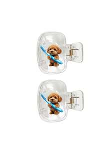 Cute 2 Teddy Dogs Holding Hands With Toothbrush Pattern Portable Toothbrush Head Cover Storage Box Toothbrush Protective Cap Holder, Essential Bathroom Accessory For Home, Business Travel, Daily Use, Outdoor Trips, Christmas, Easter, Valentine's Day, Teacher's Day, Family Gift - A - View 16