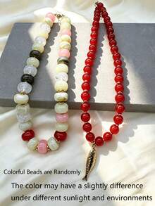 1/2pcs Casual Vintage Fashion Acrylic Colorful Beaded Necklace Set With Small Fish Pendant, Collarbone Necklace For Women, Daily Wear, Date, Bohemian Style, Party, Beach, Vacation, Perfect Birthday, Best Friend, Halloween, Christmas Gift (Slight Color Difference Under Different Lighting) - Multicolor - View 9