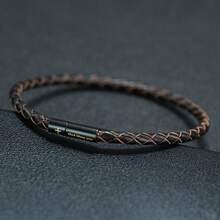 Fashion Handmade 4mm Genuine Leather Bracelet Bangle Black Easy Hook Letter Cross For Men Armband Jewelry Men - Men's Leather Bracelets - View 8