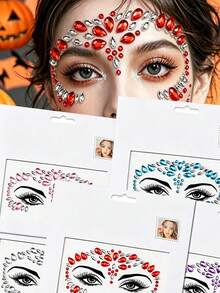 5Pcs/Set Assorted Color Round Waterdrop Crystal Face Jewel Stickers Waterproof Sparkling Self-Adhesive Facial Rhinestone Decals Suitable For Rave Events, Masquerade Balls And Festival Body Makeup Halloween Face Diamond Sliders - Multicolor - View 8