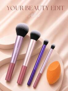 Ailiya 5-Piece Multi-Tasking Makeup Brush Set With Soft Synthetic Nylon Bristles And Aluminum Ferrules Face And Detail Brushes And Angled Makeup Sponge, Pink And Coral Beauty Tool Kit For Foundation, Powder, Blush, Contour And Everyday Makeup - Multicolor - View 7