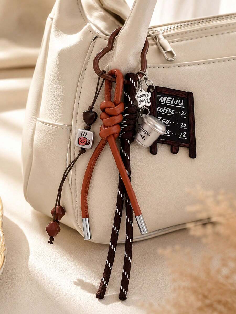 1件裝復古咖啡店包包吊飾 可愛咖啡杯鑰匙圈 Y2K復古錢包掛飾 咖啡愛好者適用的時尚手提包與背包配件 - 彩色 - 查看 1