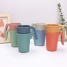 dilidili Wheat Straw Handle Mug, Vertical Striped Texture Drinking Cup, Reusable Lightweight Durable Water Cup, Suitable For Bathroom, Dorm, Home, Travel And Daily Use - Multicolor - View 3