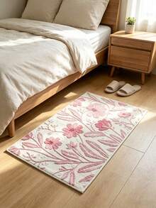 1pc Pink Ditsy Floral Faux Cashmere Bathroom Rug, Soft Plush Printed Machine Washable Small Carpet, Multi-Scene Home Decor Rug, Suitable For Bathroom And Kitchen - A - View 4