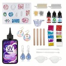 Kit Resin UV Transparan Tinggi 100g, Resin Epoksi Bening Kristal Keras, Cocok untuk Pembuatan Perhiasan, Kerajinan DIY Anting dan Liontin, Kilap Tinggi Anti-Menguning, Set Hadiah Sempurna untuk Pemula - A - View 2