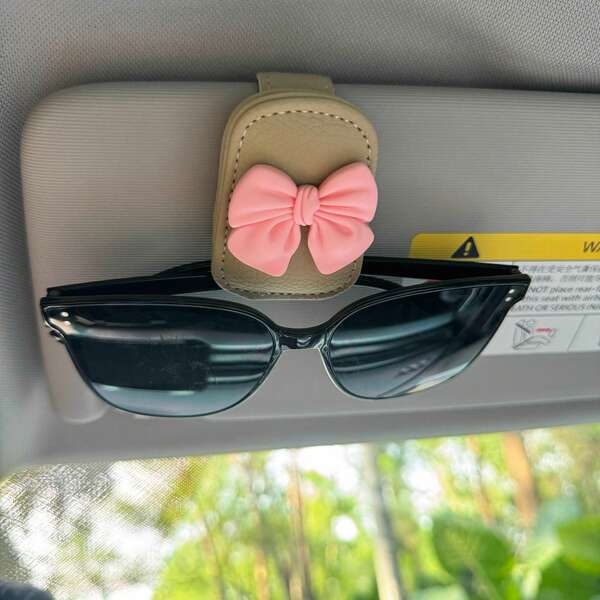 1pc Creative Bow‑Shaped Car Fashion Glasses Holder, Magnetic Sun Visor Eyeglass Clip, Quick‑Release & Anti‑Slip, Universal Fit For All Vehicle Models