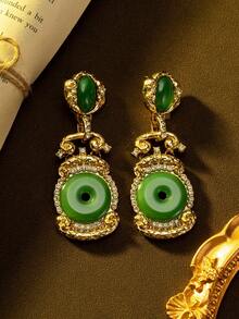 1 Pair Women's Fashion Jewelry Earrings, Luxurious Light Luxury Jade Peace Buckle Chinese Style New Chinese Heavy Work Earrings, Suitable For Daily Wear And Vacation - Multicolor - View 4