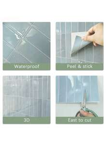 1/10/30pcs Blue Brick Pattern Self-Adhesive Tile Stickers, Peel And Stick Wall Tiles, Waterproof Wallpaper, Suitable For Living Room, Kitchen Backsplash, Bathroom And Other Home Spaces, Zellige Style - Kitchen Stickers - View 4