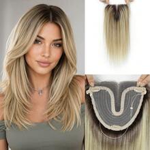 5x6 Inch Clip-In Human Hair Topper For Women, 12 Inch Halo Wire Fixed Lightweight Hair Piece, Suitable For Thinning Hair - SP24/613 - View 1