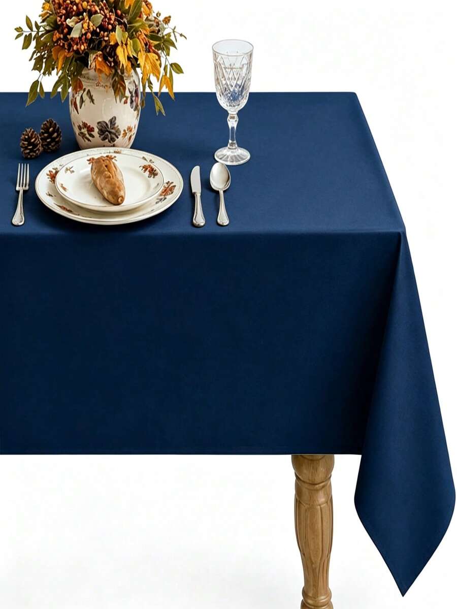 1pc Solid Color Polyester Rectangular Tablecloth, Suitable For Home, Party, Wedding, Restaurant, Tabletop Decoration - Navy Blue - View 1