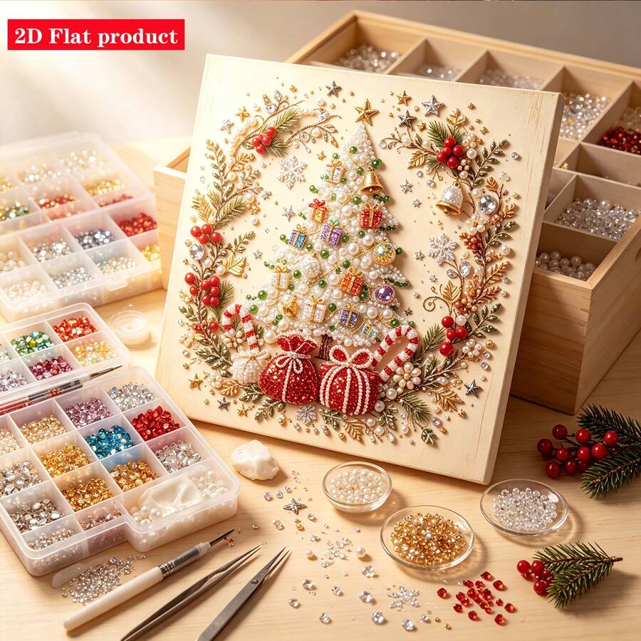 Christmas Pearl Diamond Painting Kit With Frame, Luxury Pearl Christmas Tree Diamond Art, Adult Christmas Pearl Bead Handmade Craft, Gemstone Diamond Sticker Home Wall Decor, Relaxing Creative Hobby