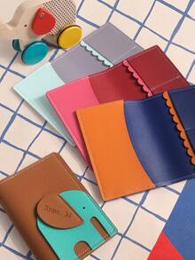 2PCS Personalized Passport Holder & Luggage Tag Set Custom Name Cute Elephant Shaped Color Block Design With Scallop Lining Passport Cover - Multicolor - View 10