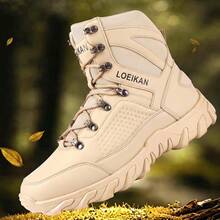 2 Colors Available High-Top Durable Work Boots For Men, Stable Lace-Up Non-Slip Outdoor Hiking Trekking Casual Everyday Boots - Khaki - View 2