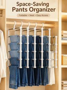 Space-Saving Multi-Layer Pants Hanger, Foldable Plastic Closet Organizer With Non-Slip Storage Bars, Easy Assembly Trouser Rack For Jeans, Leggings, Slacks And Casual Pants, Wardrobe Storage For Bedroom, Dorm, Apartment And Seasonal Organization - Multicolor - View 8