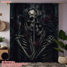 2 Panel Tirai Motif Tengkorak Mawar Gaya Gotik Gelap, Tirai Dekoratif Penyaring Cahaya dengan Kantong Batang, Tirai untuk Ruang Tamu, Tirai untuk Kamar Tidur, Dekorasi Ruangan, Tirai Musim Gugur untuk Ruang Tamu, Dekorasi Halloween, Gaya Musim Gugur - WSJ-268 - View 1