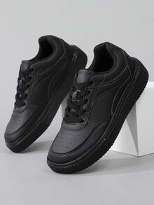 Sepatu Olahraga Kasual Unisex dengan Kotak Jari Kaki Lebar dan Blok Warna, Sepatu Skate Ringan Bertali untuk Berjalan Datar - Hitam - View 6