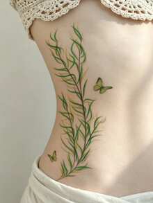1pc Halloween Mori Style Fresh Willow Leaf & Butterfly Pattern Temporary Waterproof Tattoo Sticker For Arm, Waist, Abdomen, Leg, Body, Holiday Gift, DIY Party Favor - Multicolor - View 4