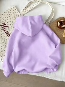 Girls Casual Cartoon Cow Print Hooded Sweatshirt And Loose Pants 2-Piece Set, Autumn/Winter Daily Home And Outdoor Wear - Mauve Purple - View 4