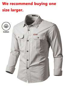 1pc Men's Slim Fit Long Sleeve Outdoor Casual Shirt, Spring Autumn Washed Multi-Pocket Shirt Jacket, Pair With Jeans, Fall - Beige - View 2