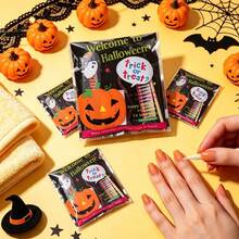 5pcs Halloween Nail Art Tool Set, Includes Nail File, Cuticle Pusher, Cleaning Brush, Nail Cotton Pads, Portable Nail Art Accessories Set, Pumpkin Ghost Print Packaging Bag, Suitable For Nail Stickers - Multicolor - View 1