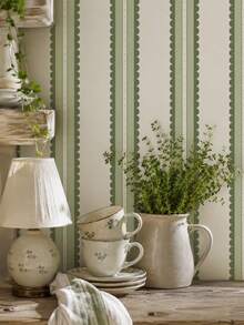 SUPSTICKER Retro Boho Scalloped Stripe Wallpaper, Removable Matte Finish, 40x120cm/40x300cm, For Bedroom, Living Room & Entryway - 1PC - View 2