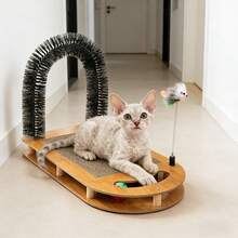 2pcs Cat Scratching Board With Grooming Brush And Arch Toy - Interactive Self-Grooming Station, Soft Bristles, Non-Slip Base And Scratch-Resistant Surface, Suitable For Indoor Cats, Multi-Functional Climbing Toy For Pet Bed And Floor - Multicolor - View 1
