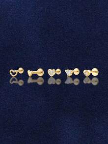 1pc S925 Sterling Silver Threaded Belly Piercing Stud, Inlaid With Heart-Shaped Diamond, Suitable For Daily Wear, Ideal Gift - Single Earring Accessories - View 5