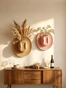 Western Cowboy Hat Wall Hanging Planter, Resin Wall Hanging Vase, Suitable For Artificial Flowers, Country Farmhouse Style Decor, Suitable For Entryway, Living Room, Bohemian Southwestern Style Room Decoration - Multicolor - View 3