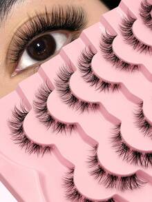 Asiteo 7 Pairs Cat Eye Lashes Natural Fake Strip Eyelashes Invisible Band Faux Mink Eyelash Wispy Full Strips False Eyelashes - Black - View 5