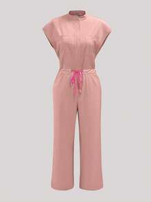Scrubs Set For Women Uniform With Pockets Zipper Stand Collar Drawstring Design Surgical Gown Set Clinic - Pink - View 4