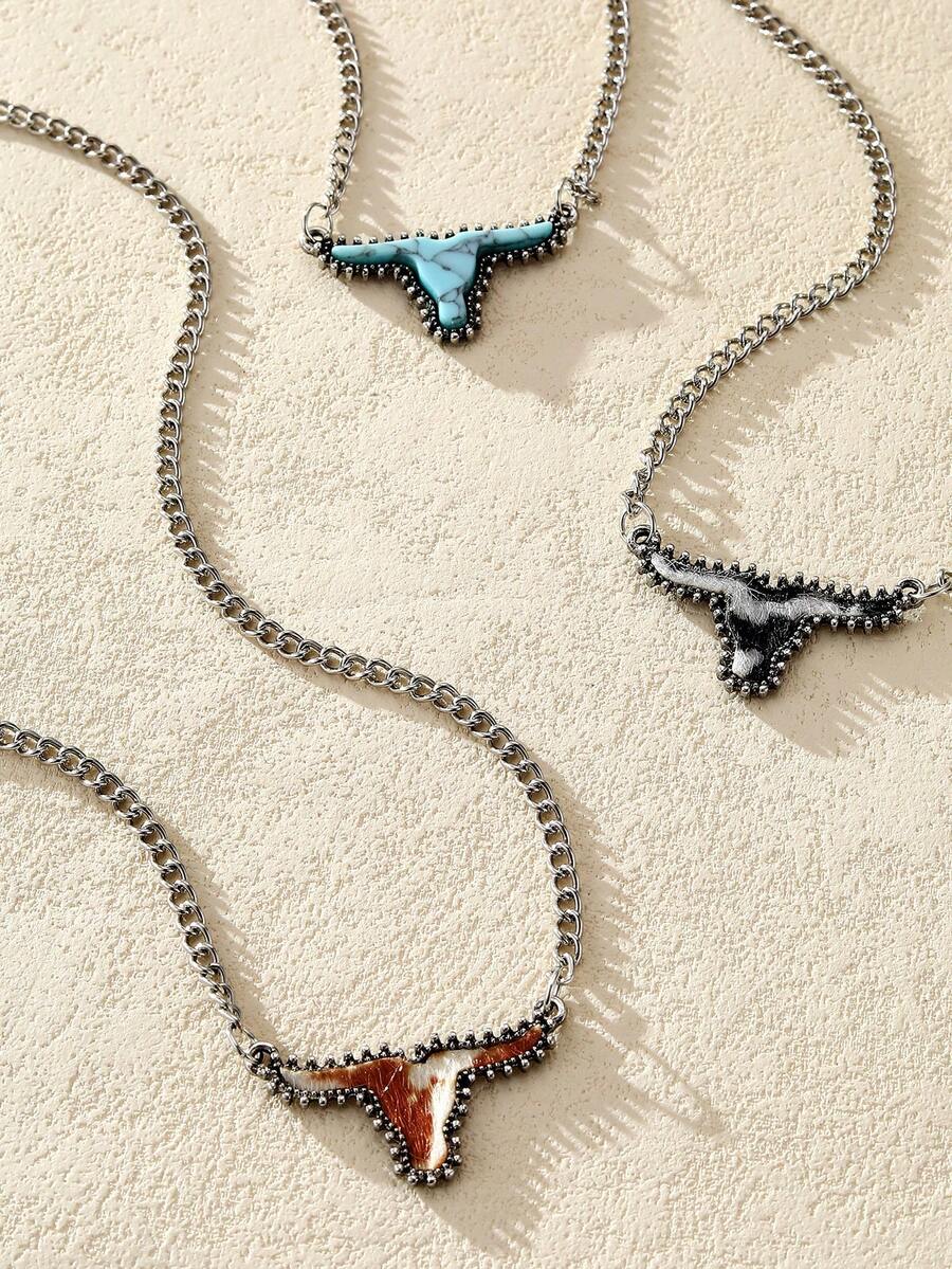 Nocturel 3pcs Set Turquoise Cow Pattern Necklace Set For Women - Multicolor - View 1