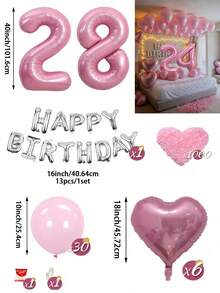 粉色與銀色氣球花環生日套組，40英吋大數字箔氣球，適合男士與女士，16歲生日、18歲生日、20歲生日、21歲生日、25歲生日、30歲生日、35歲生日、45歲生日派對裝飾 - 粉紅銀色 - 查看 19