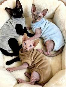 Four-Season Solid Color Cat Warm Fleece Pullover Four-Legged Base Layer, High Elasticity, Three Colors, Warm And Comfortable, Blue, Light Khaki, Grey, Machine Washable Pet Clothes - Blue - View 1