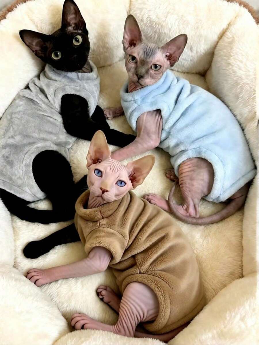 Four-Season Solid Color Cat Warm Fleece Pullover Four-Legged Base Layer, High Elasticity, Three Colors, Warm And Comfortable, Blue, Light Khaki, Grey, Machine Washable Pet Clothes - Blue - View 1
