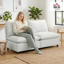 HOMCOM Modular Lounge Chair Faux Leather Upholstered 146 Cm Grey | Wide Seat Depth, Modern Relax Chair, Small Spaces, Living Room, Bedroom - Grey, 2 Pieces - View 2