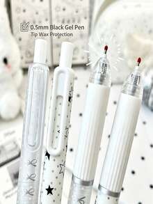1pc/4pcs Cute Star Clickable Gel Pens 0.5mm Black ST Nib Quick Dry Smooth Writing Student Exam Practice Water-Based Pen Back To School Stationery Small Gift Class Reward Prize - Multicolor - View 4