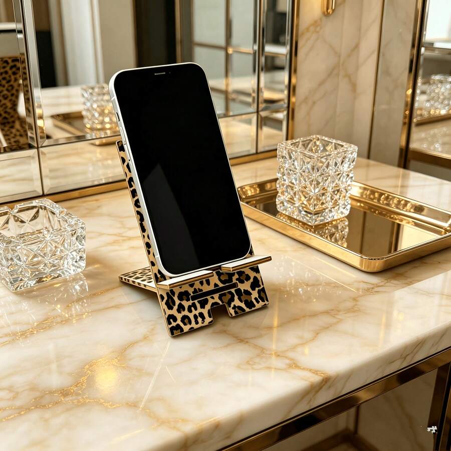 A Leopard Print Phone Stand, Convenient Phone Charging Accessory, Portable Stand, Suitable For Office, Study, Travel, Leisure, Portable, Dual Height Adjustable - Multicolor - View 1