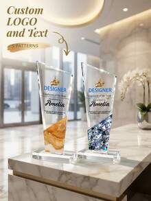 1pc Customized Engraved Trophy Award, Personalized Logo And Text, Employee Recognition Gift, Corporate Ceremony Competition Office Desk Decor, Business Ceremony Sports Competition Prize Decoration - Multicolor - View 2