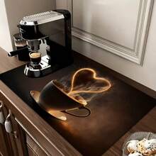 1pc Home Decor Heart Coffee Pattern Printed Absorbent Dish Drying Mat, Espresso Machine Countertop Absorbent Mat, Sink Drainage Mat, Soft Faucet Absorbent Mat, Sink Cup Mat, Kitchen Supplies, Bathroom Supplies - Multicolor - View 10