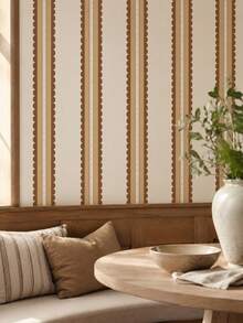 SUPSTICKER Retro Boho Scalloped Stripe Wallpaper, Removable Matte Finish, 40x120cm/40x300cm, For Bedroom, Living Room & Entryway - 1PC - View 6