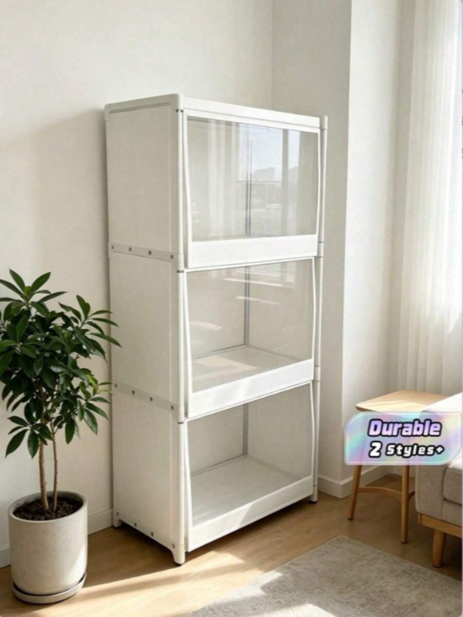 1pc Dust-Proof Storage Cabinet With Lid, Wardrobe Bookshelf Storage Rack, Space-Saving, Sturdy & Stylish, Easy Assembly & Disassembly, Portable, Suitable For Living Room, Bedroom, Entryway, Office, Home, Multi-Layer Storage, Holiday Gift, Christmas Gift - Multicolor - View 1