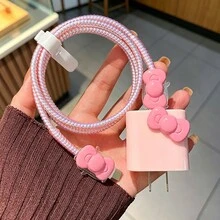 SANRIO 1 Set Bowknot Charger Protective Case Compatible With Apple Laser Gradient Data Cable Protective Rope Set Cute Girly Style Anti-Breakage Cable Organizer - Multicolor - View 2