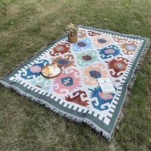 Multifunctional Bohemian Geometric Camping Blanket, Portable Waterproof Outdoor Picnic Mat, Reversible Tassel Throw, Suitable For Tents, Grass, Beach, Table Cover, Unique Design Travel Camping Accessory - Multicolor - View 5