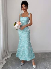 Minimal Jacquard Vacation Floor Length Dress Graduation Commute Travel Vacation City Trip Leisure Brunch Wear - Mint Green - View 1