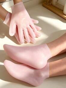 1/2 Pairs Reusable Silicone Foot Mask Set, Waterproof & Moisture-Locking, Soft & Elastic & Breathable, Suitable For Home Essential Oil Care, Improves Rough Skin & Dry Lines, Unisex Winter Skincare Tool - Multicolor - View 2