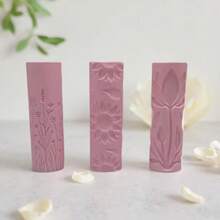 3pcs Floral Meadow Pattern Clay Relief Texture Roller DIY Pottery Craft Rolling Pin Tool For Polymer Clay, Ceramic Art, Fondant, Cookie Dough, Soft Clay Embossing,Ideal For Garden Decor, Floral Themes, Beginners & Professionals - Floral Meadow Pink - View 7