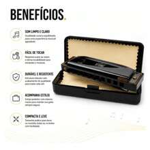 Gaita Diatônica Orleans Stone C 10 Furos Blues Harmonica - Preto - Visão 4