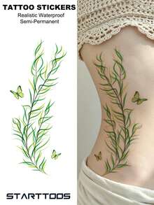1pc Halloween Mori Style Fresh Willow Leaf & Butterfly Pattern Temporary Waterproof Tattoo Sticker For Arm, Waist, Abdomen, Leg, Body, Holiday Gift, DIY Party Favor - Multicolor - View 1