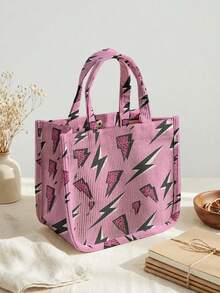 1 buah Tas Tote Corduroy Motif Kartun, Penutup Kancing Jepret, Tas Tangan Lucu, Tas Bekal Makan Siang yang Dapat Digunakan Kembali untuk Siswa, Sekolah, dan Belanja Sehari-hari di Luar Ruangan - Hot Pink - View 14